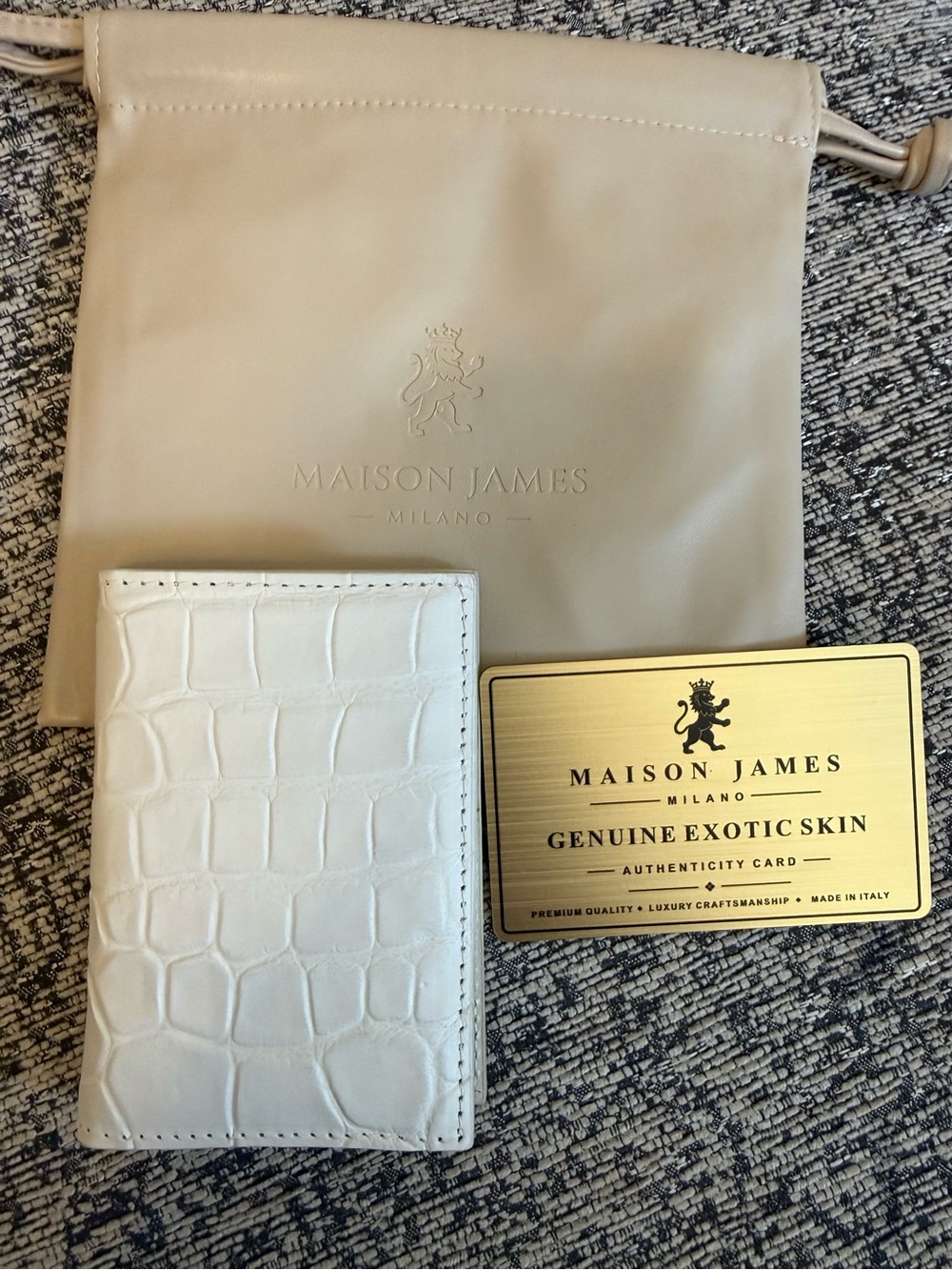 Maison james White Croc-Embossed Leather Card Wallet